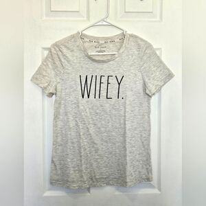 Rae Dunn Gray Fitted Short Sleeve"Wifey" T-Shirt Small